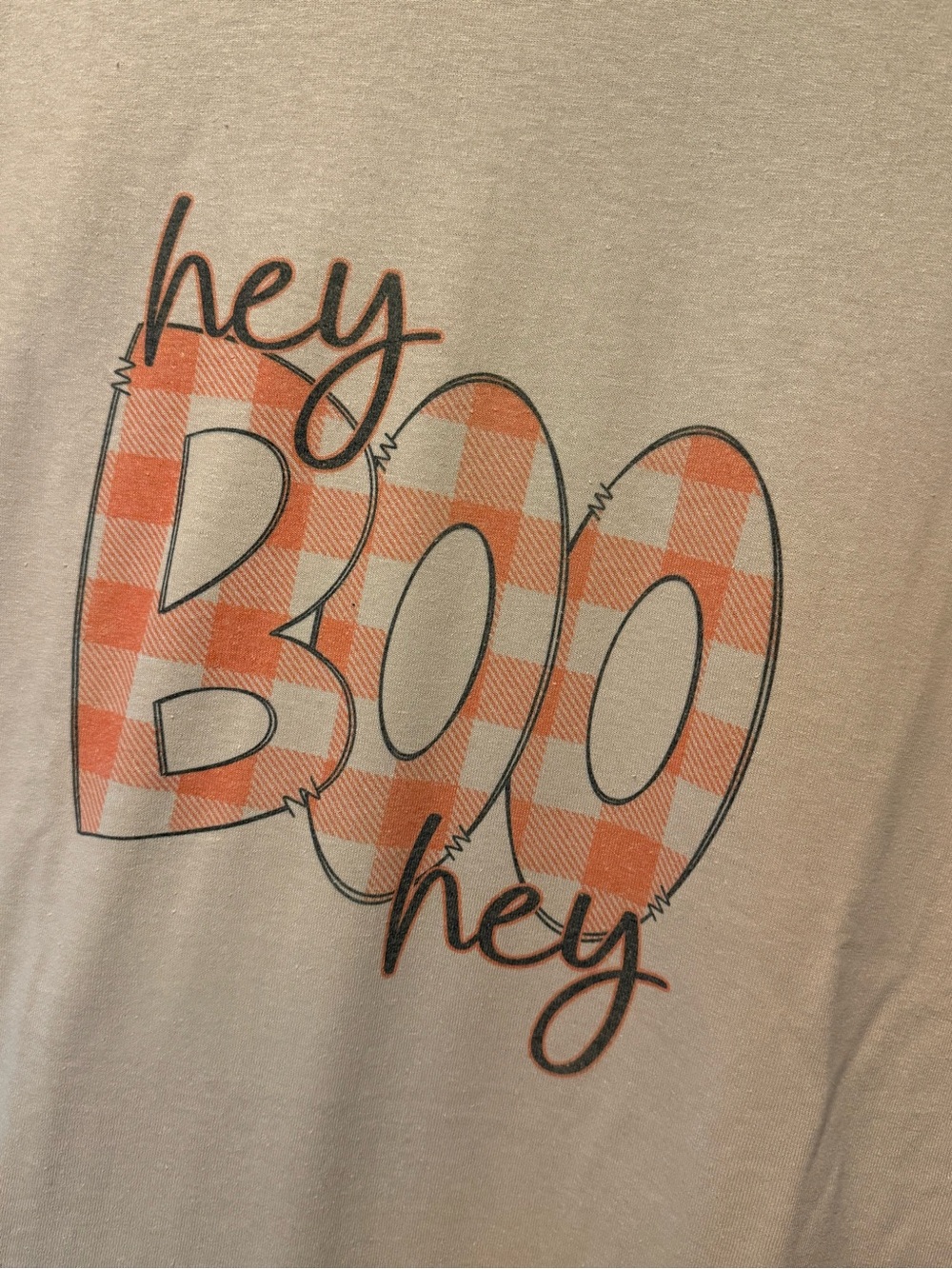 Gildan Cream Tee with Orange Plaid 'BOO' Graphic
